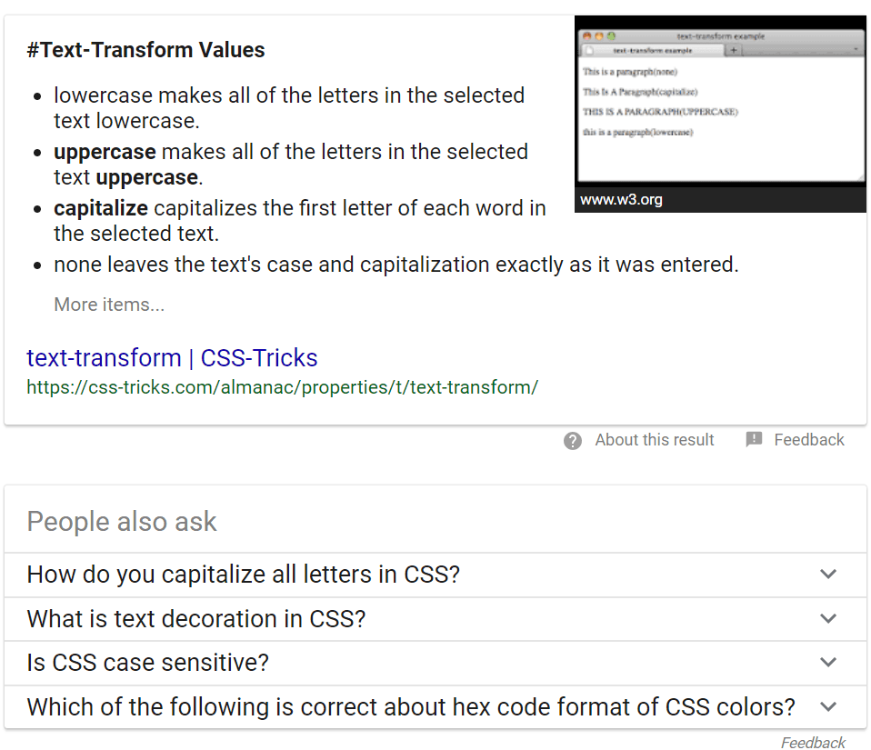 css-uppercase-list-featured-snippet-also-asked