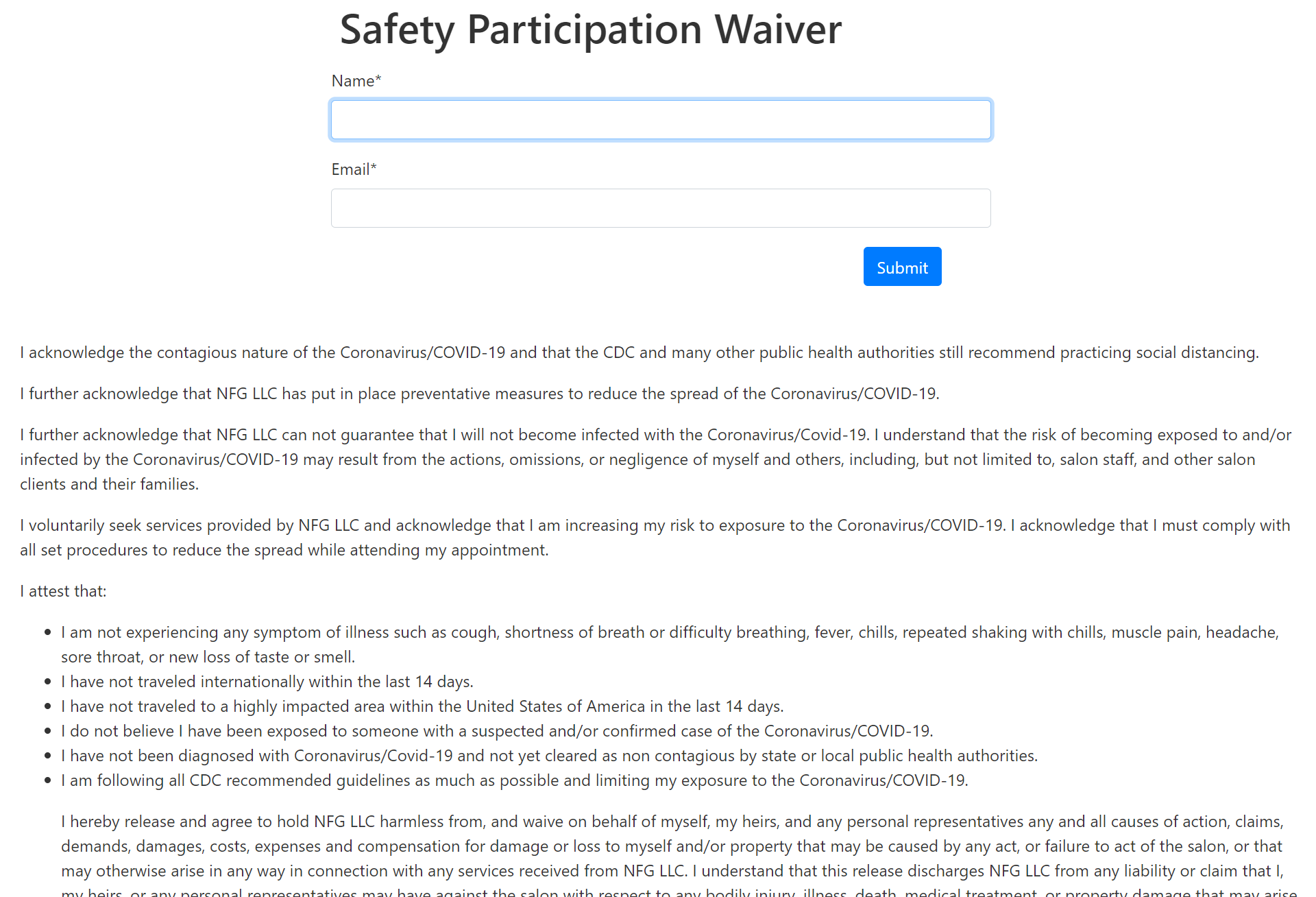 Example Covid Participation Waiver