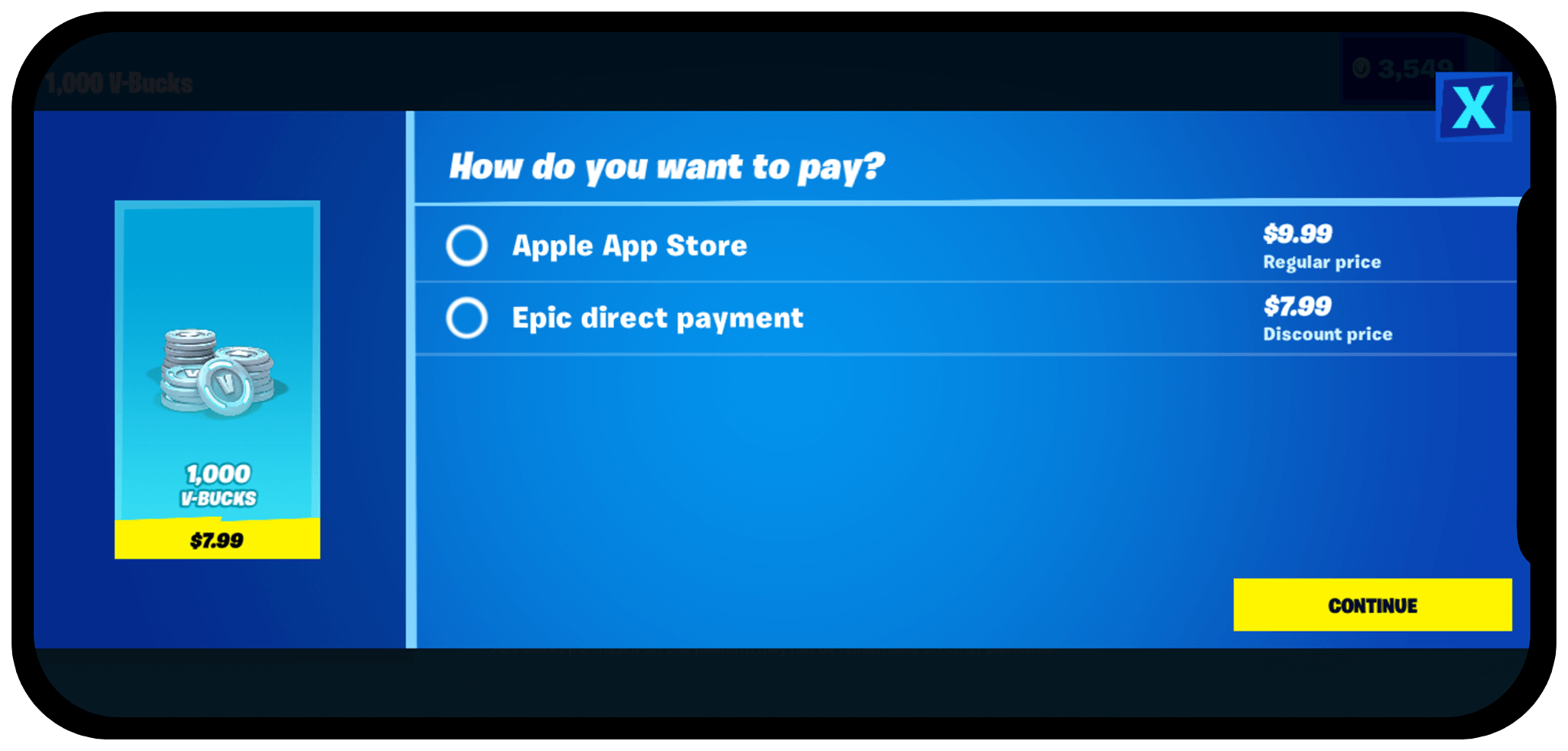 Fortnite In-App Payment vs Apple