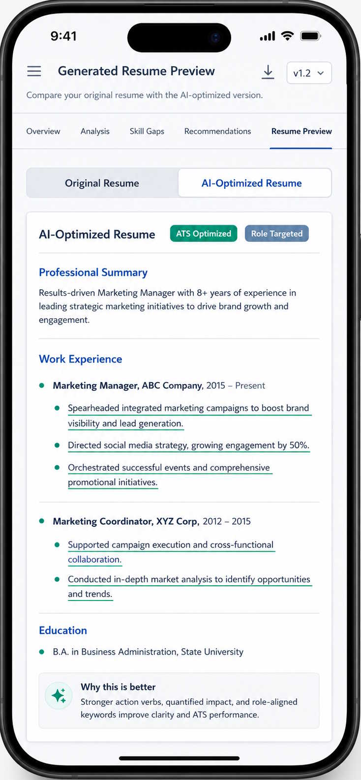 AI-assisted resume analysis interface preview