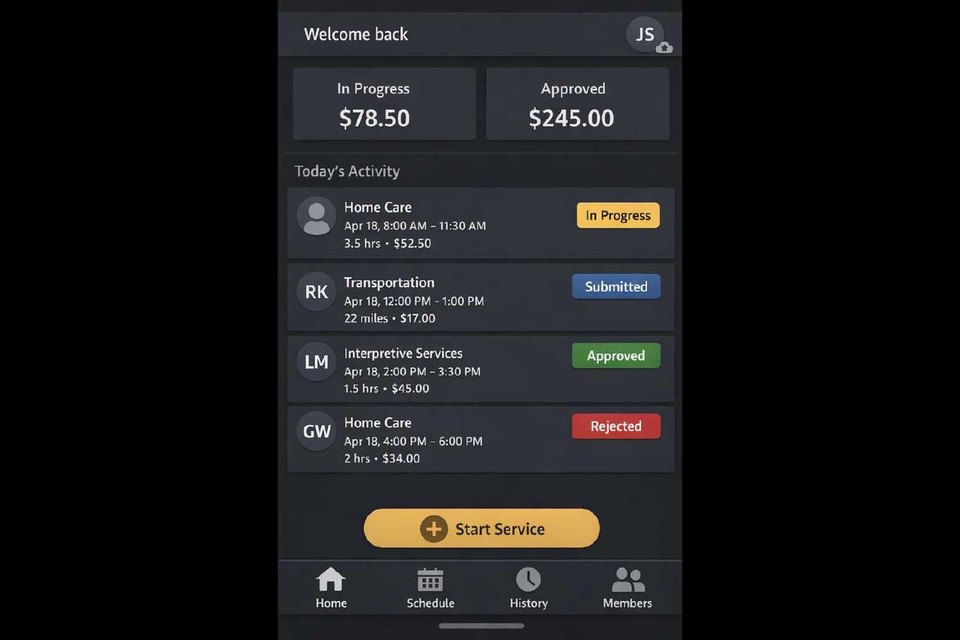Home health care mobile reimbursement workflow preview