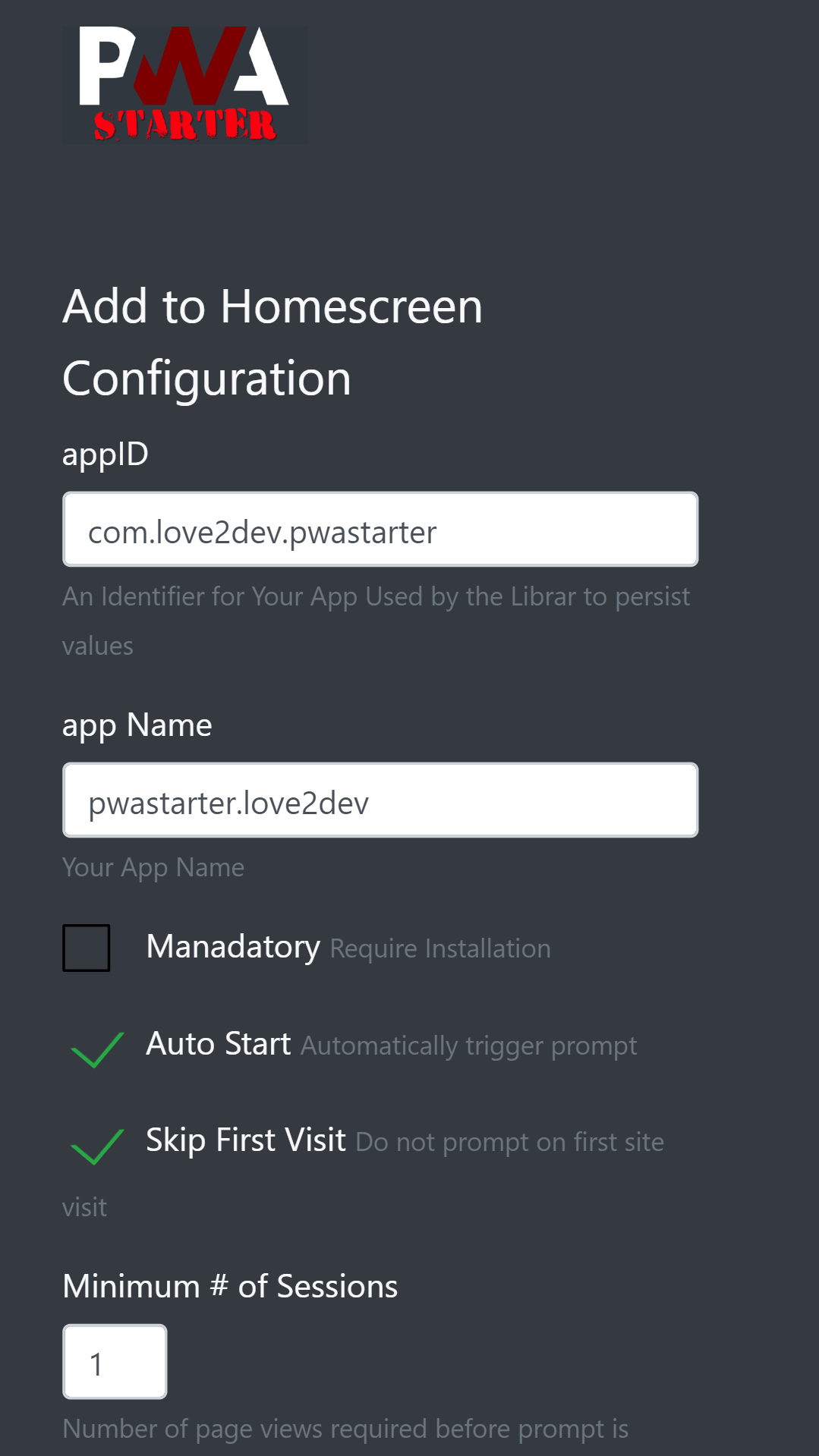 pwa-starter-adh2-configuration